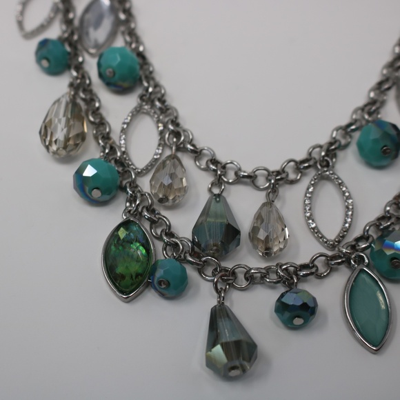 Simply Vera Silver Tone Double Chain Crystal Rhinestone & Faux Set Gems Necklace - Picture 6 of 7